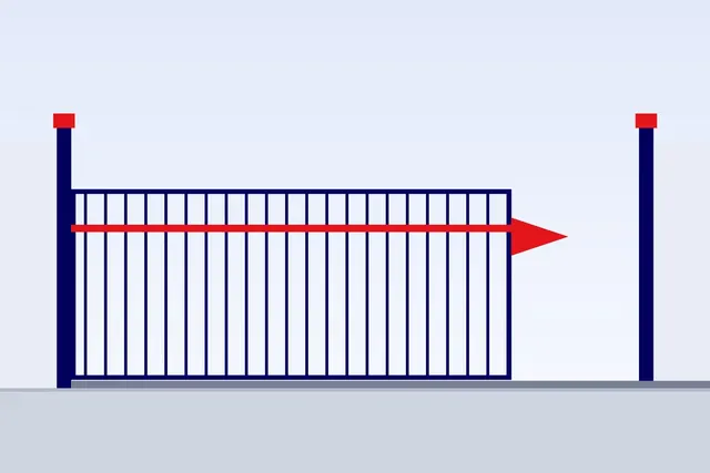 Motorised sliding gate closed across a villa driveway entrance