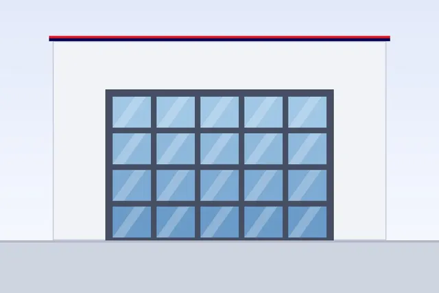 Glazed panoramic garage door on a modern villa facade