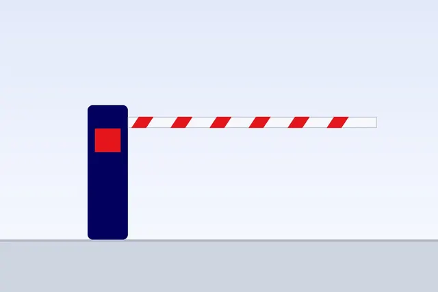 Pair of swing gate barrier cabinets with glass wings in an office lobby