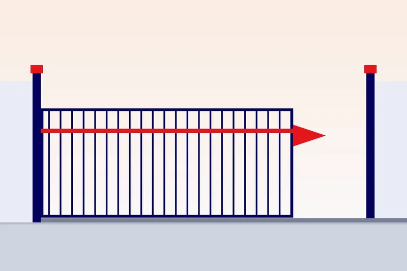 Side view of a sliding gate motor and rack along the base of the gate